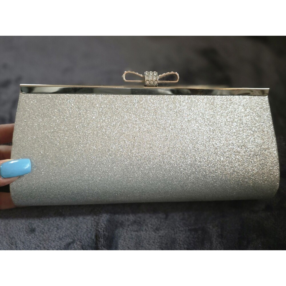 VINTAGE SilverTone MetalFrame SPARKLE Rhinestone BowClasp CLUTCH EveningBag VguC